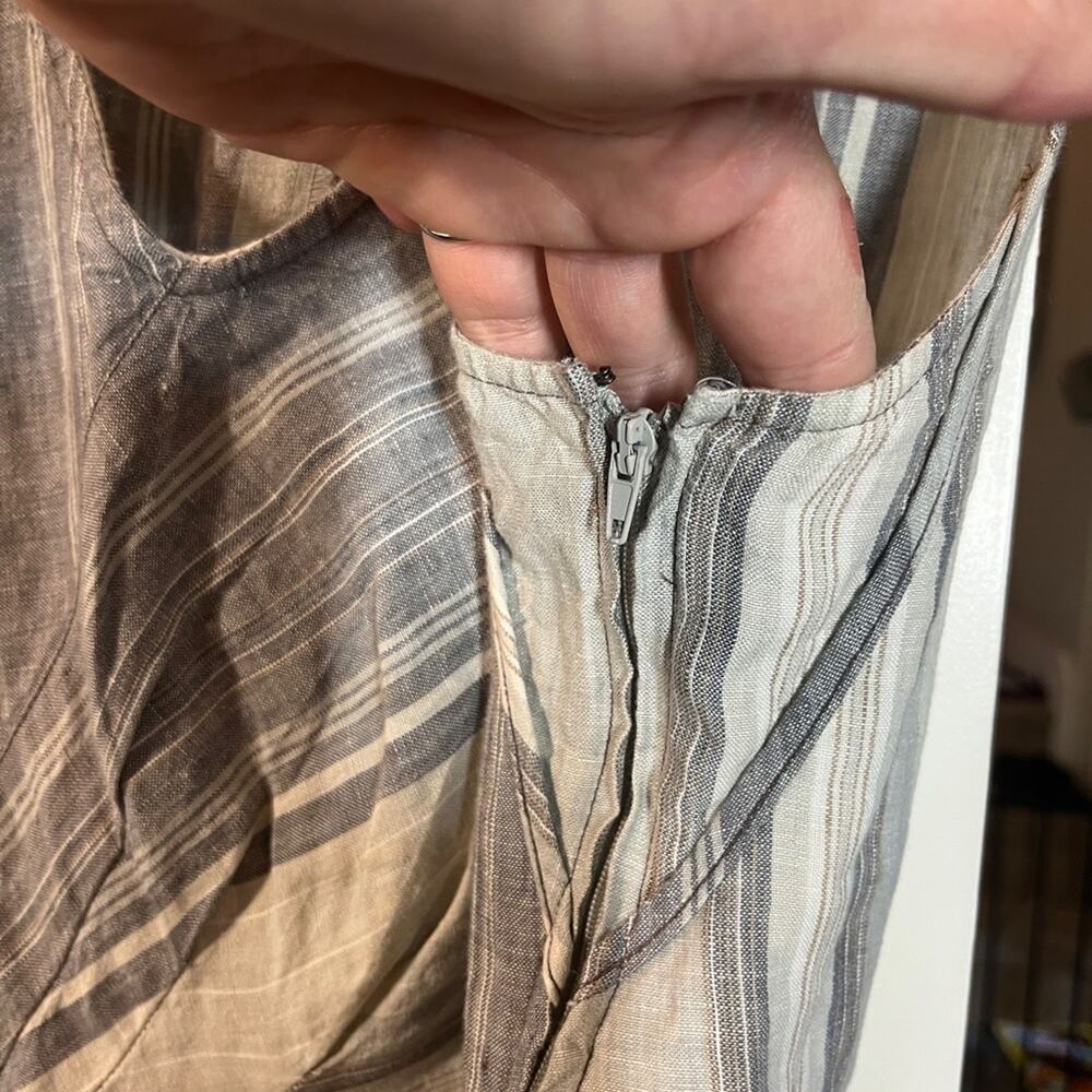 Lauren Vidal LINEN Grey Striped Sleeveless Tank Top Tunic Asymmetrical Lagenlook - Picture 4 of 10